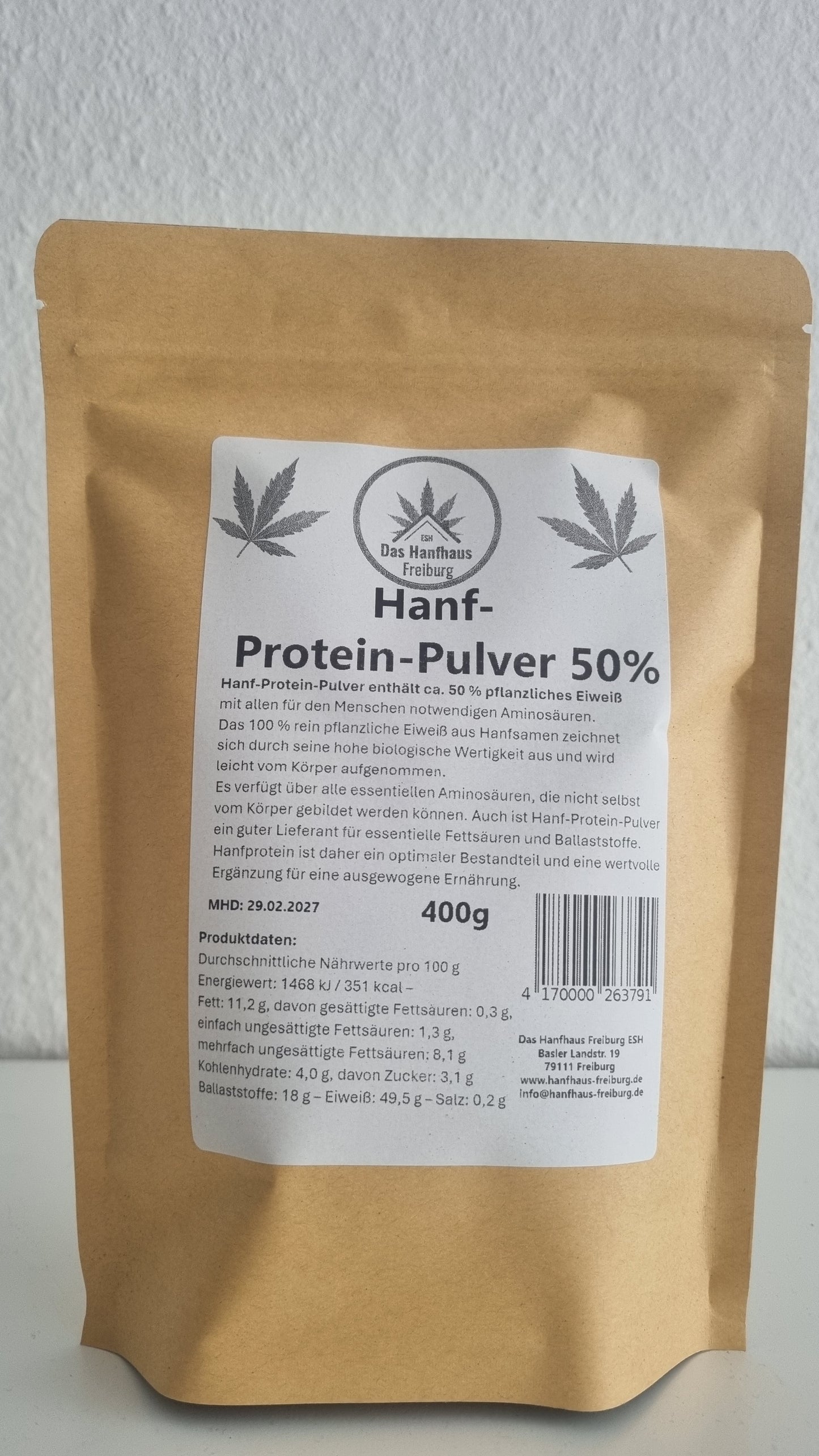NEU. Natürliches Hanfprotein – 50 % pflanzliches Eiweiß aus Hanfsamen (400 g)