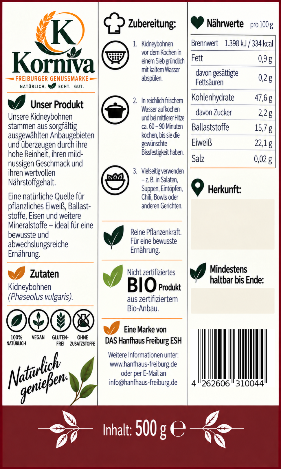 Korniva Kidneybohnen Rot – 12 × 500 g