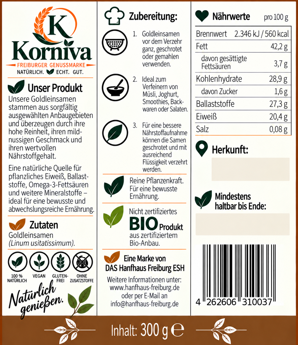 Korniva Goldleinsamen – 12 × 300 g