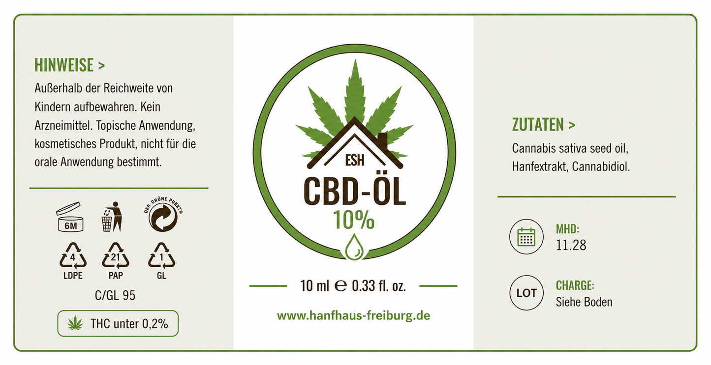 Das Hanfhaus Freiburg – CBD Öl  mit 10 % CBD und hochwertigem Hanfextrakt. – 3er Set (Sparangebot)
