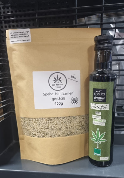 Hanf-Power-Bundle – Geschälte Hanfsamen (400 g) & BIOLAND Hanföl (250 ml)