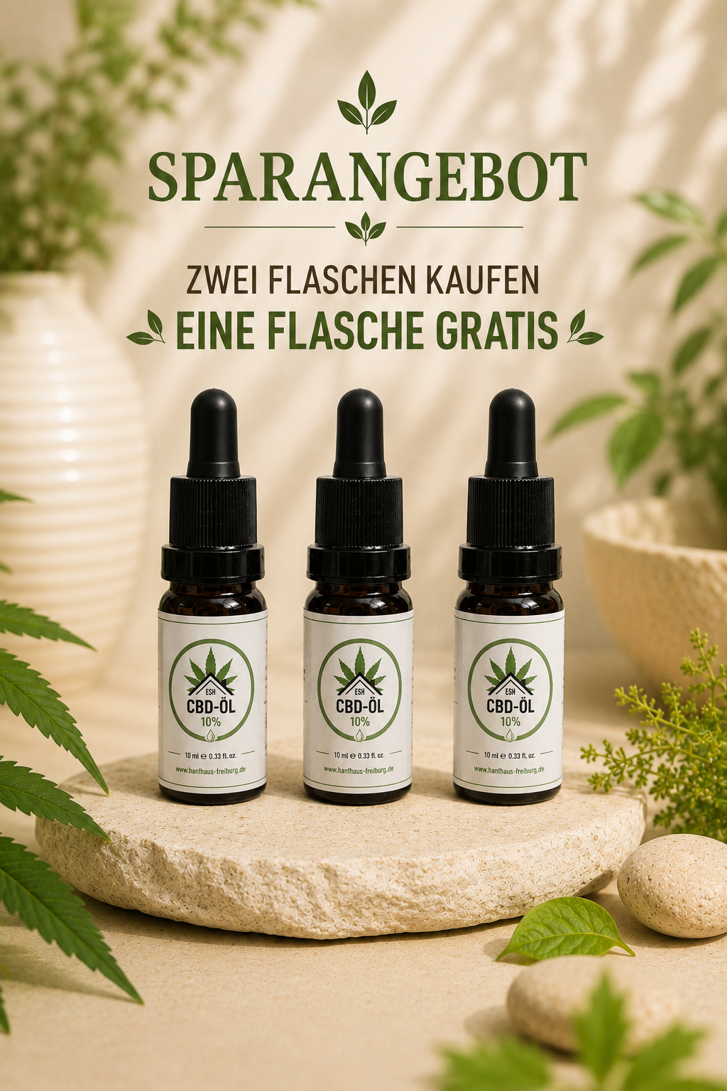 Das Hanfhaus Freiburg – CBD Öl  mit 10 % CBD und hochwertigem Hanfextrakt. – 3er Set (Sparangebot)