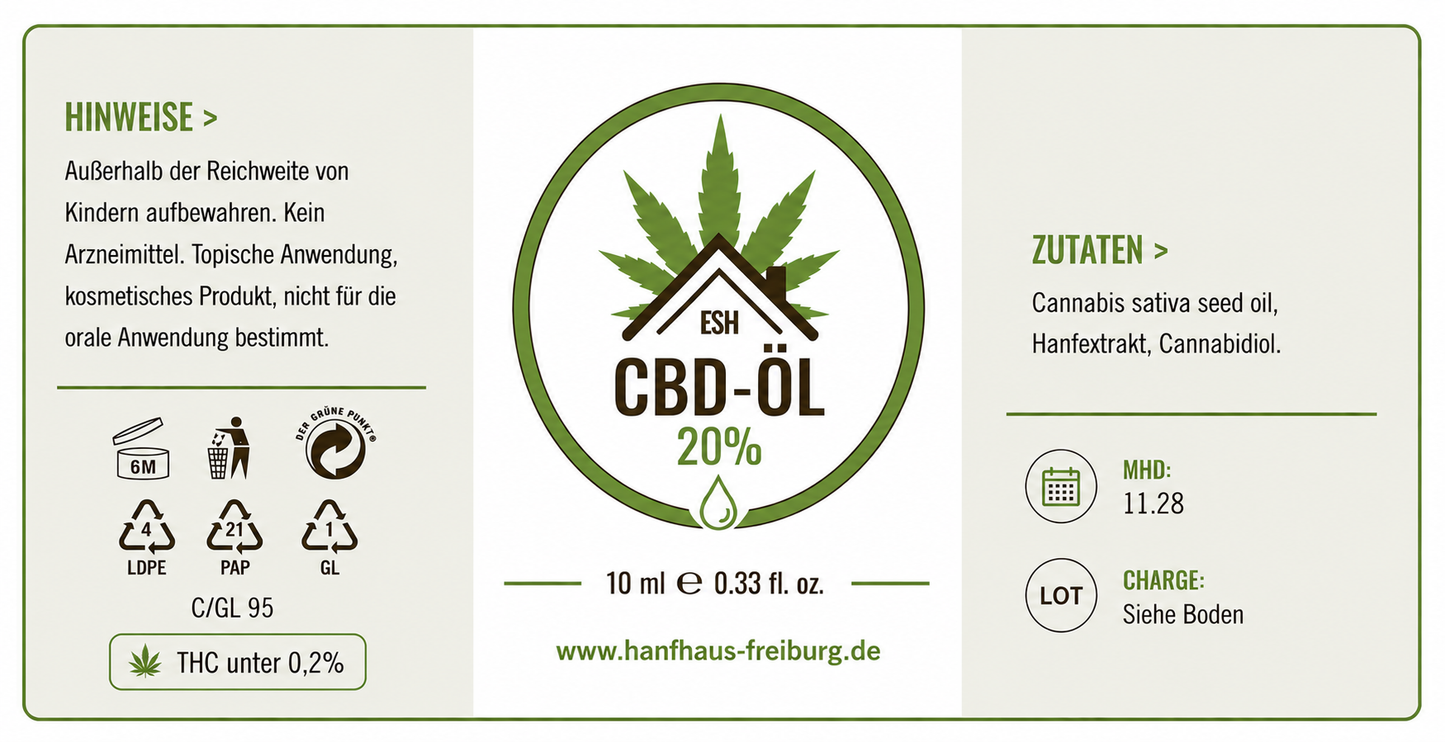 Das Hanfhaus Freiburg – CBD Öl mit 20 % CBD und hochwertigem Hanfextrakt.– 3er Set (Sparangebot)