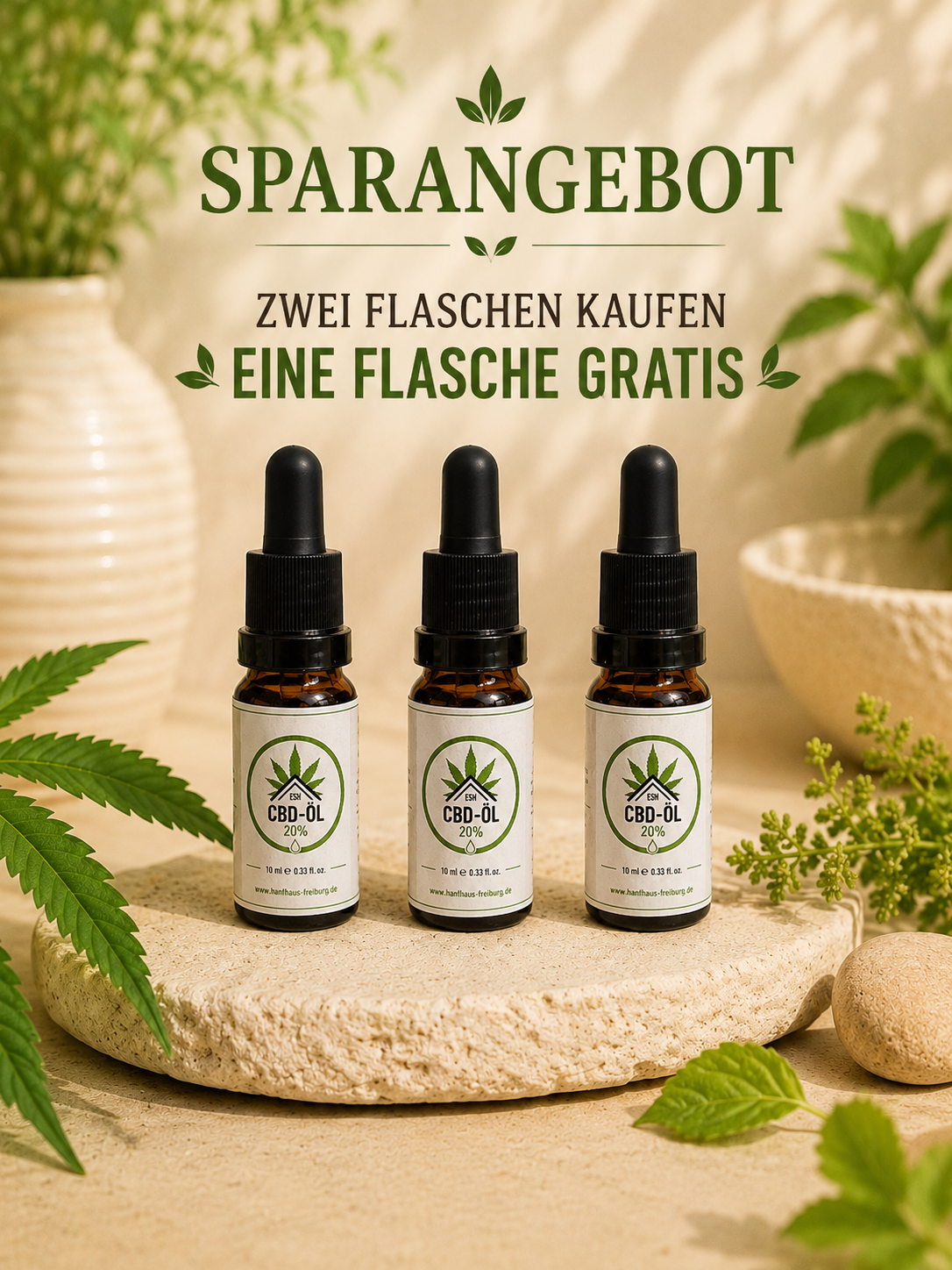 Das Hanfhaus Freiburg – CBD Öl mit 20 % CBD und hochwertigem Hanfextrakt.– 3er Set (Sparangebot)