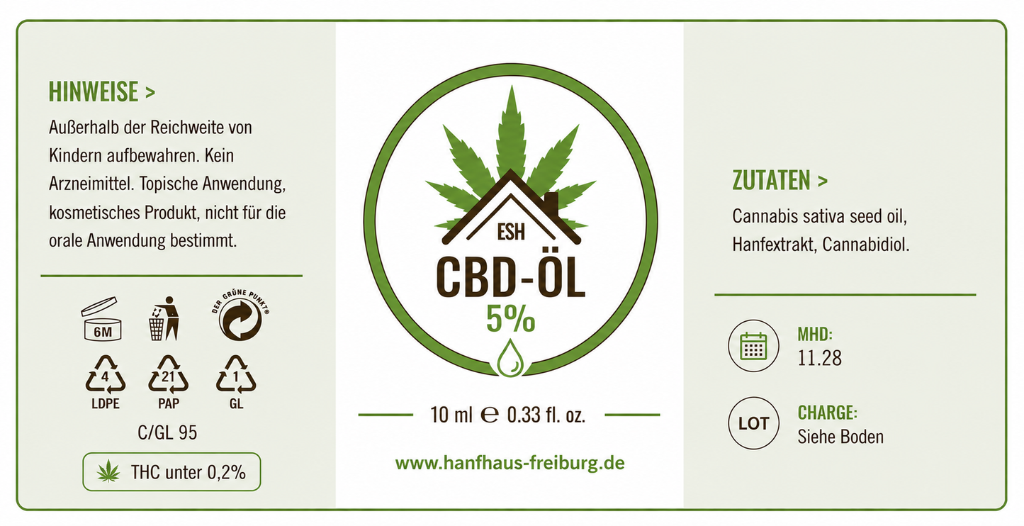 Das Hanfhaus Freiburg – CBD Öl mit 5 % CBD und hochwertigem Hanfextrakt. – 3er Set (Sparangebot)