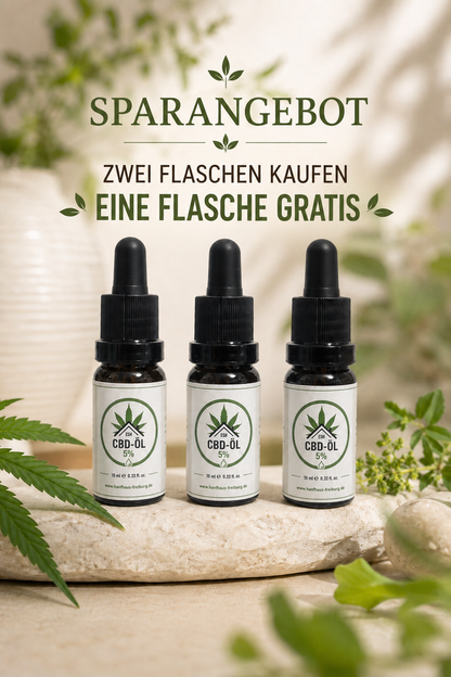 Das Hanfhaus Freiburg – CBD Öl mit 5 % CBD und hochwertigem Hanfextrakt. – 3er Set (Sparangebot)