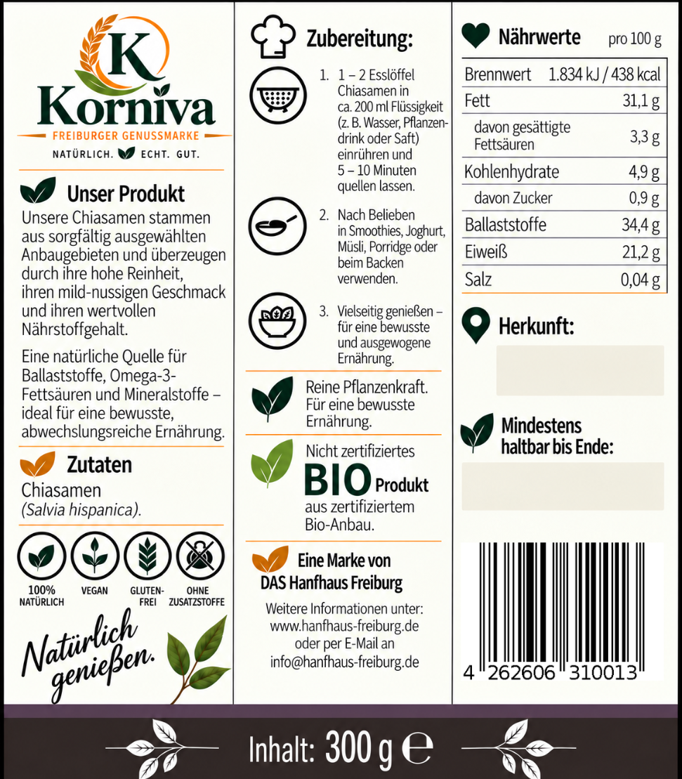 Korniva Chiasamen – 12 × 300 g