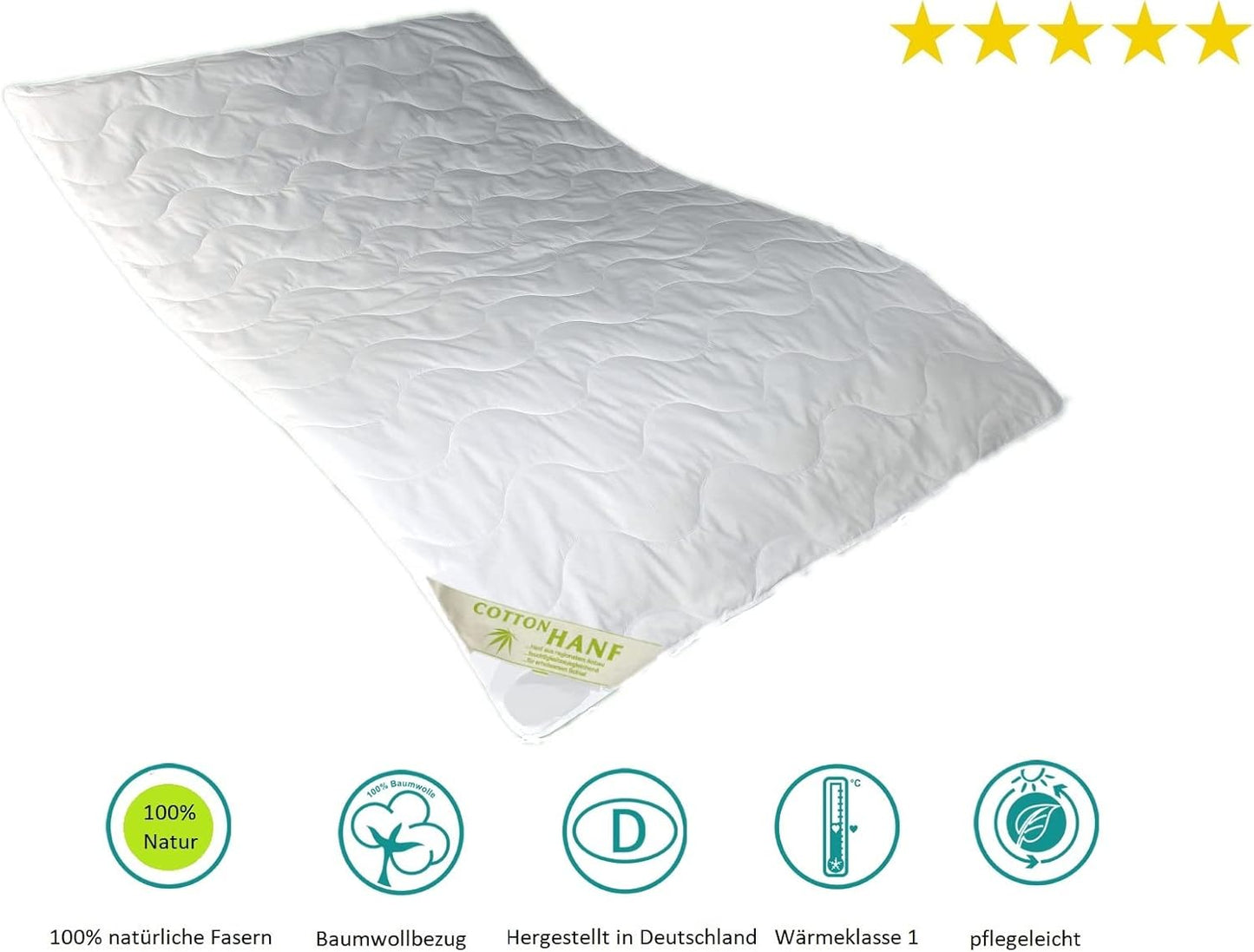 Summerlove Hanf-Plus Sommerdecke (135 x 200 cm) 100 % Natur: Füllung aus 60 % Hanf und 40 % Baumwolle, Bezug aus 100 % Baumwolle