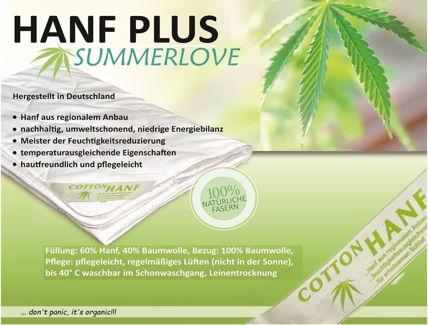 Summerlove Hanf-Plus Sommerdecke (135 x 200 cm) 100 % Natur: Füllung aus 60 % Hanf und 40 % Baumwolle, Bezug aus 100 % Baumwolle