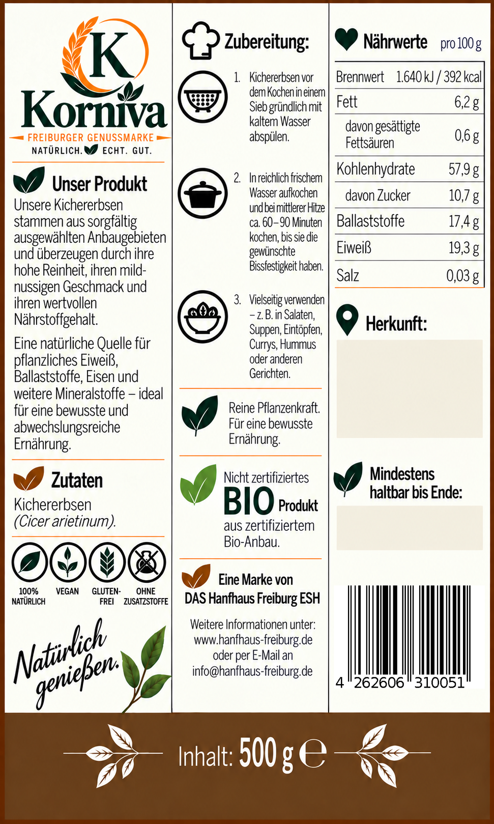Korniva Kichererbsen – 12 × 500 g