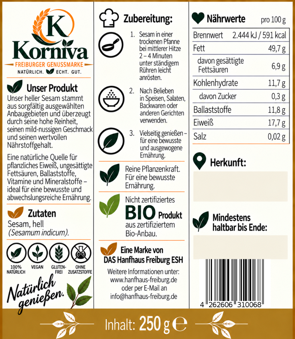 Korniva Sesam Hell – 12 × 250 g