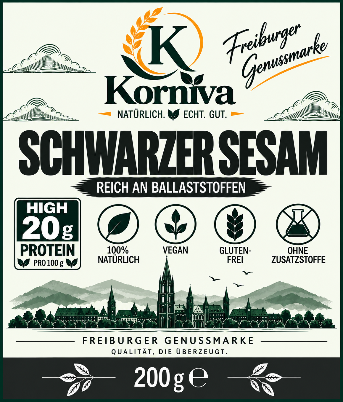 Korniva Schwarzer Sesam – 12 × 200 g
